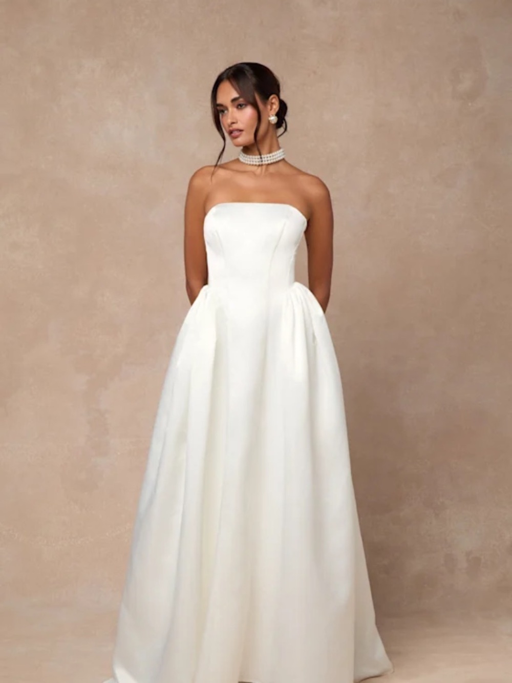 Lulus Bennett White Satin Strapless A-Line Maxi Dress Size XSmall NWT